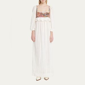 Alix Of Bohemia White Maxi Dress with Multicolor Embroidered Bodice